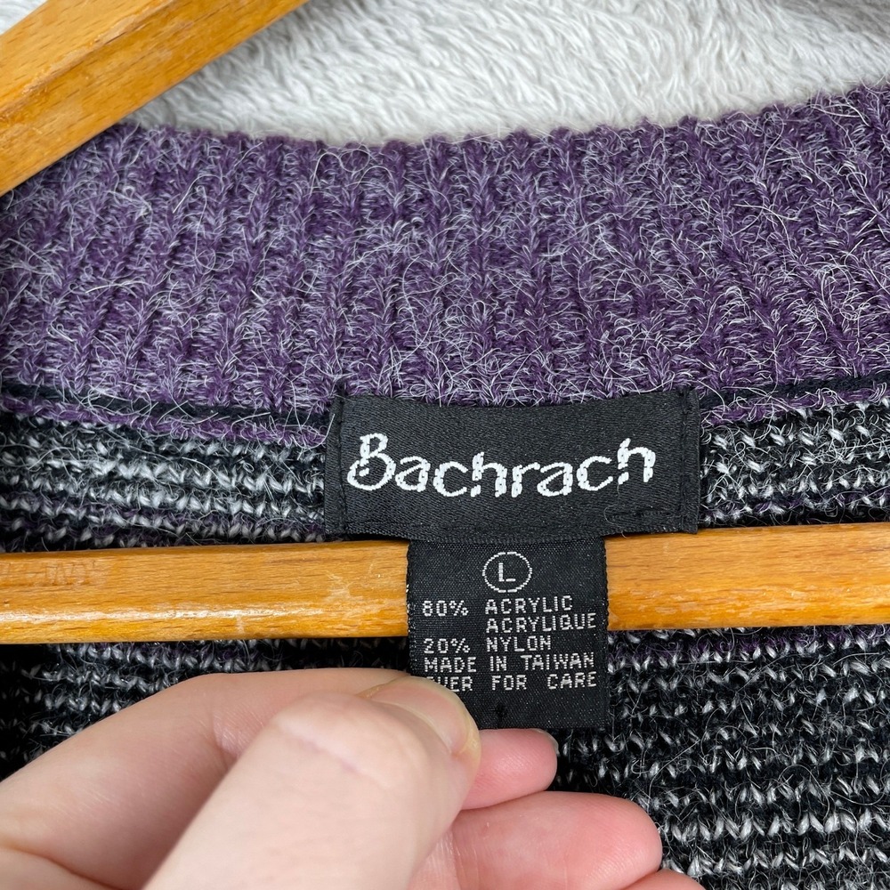Bachrach Cardigan Sweater Mens Large Black Abstract Geometric Vintage Knit 90s - Picture 3 of 7